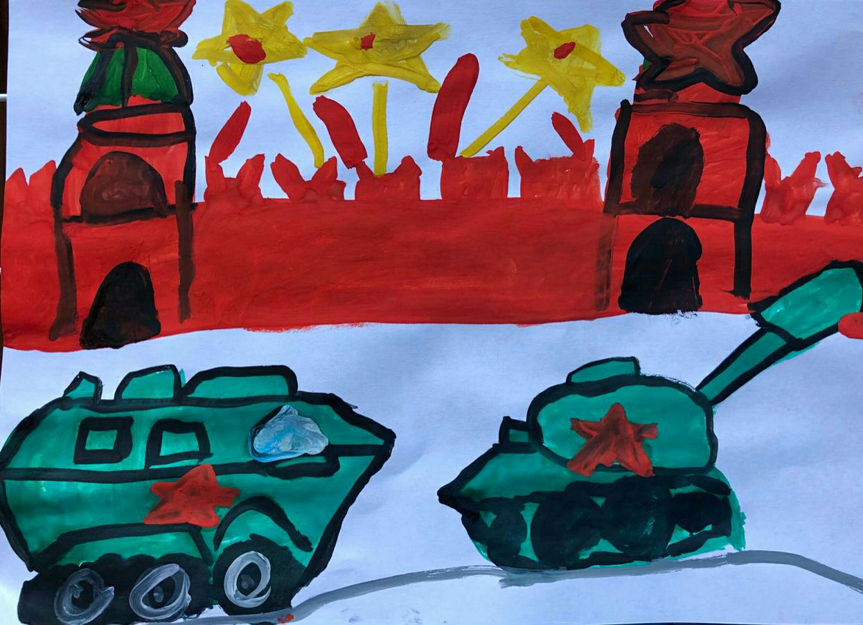 Детские рисунки парад на красной площади